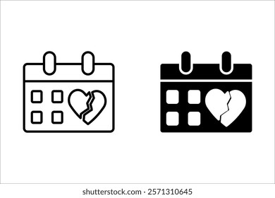 February 14, calendar icon. Valentine's Day. Love. Date. broken hearted. February 2025 Calendar Leaf, Blank Calendar Template. Stationery Design. Vector Illustration