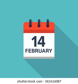 February 14, calendar icon. Valentines day. Love. Date.