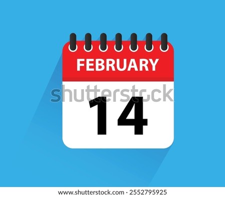 February 14, calendar icon. Valentines day. Love. Date. February 2025 Calendar Leaf, Blank Calendar Template. Stationery Design. Vector Illustration