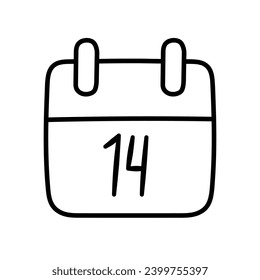 February 14 calendar icon. Calendar Icon. Vector illustration in doodle style