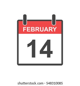 February 14 calendar icon. Vector illustration in flat style. Valentines day on 14th February.