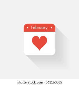 February 14. Calendar icon.Valentines day.Love.Vector illustration,flat style.Month and date.Sunday,Monday,Tuesday,Wednesday,Thursday,Friday,Saturday.Week,weekend,red letter day. 2017.Holidays. 