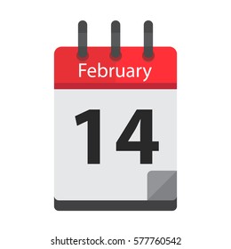 February 14. Calendar icon.Valentines day.Love.Vector illustrationflat styleMonth and date
