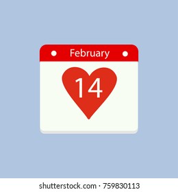 February 14. Calendar icon.Valentines day.Love.Vector illustration,flat style.