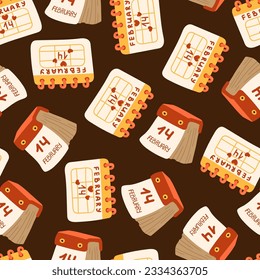 February 14 calendar. Tear-off calendar vector seamless pattern. Valentine's Day Romantic texture background