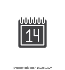 February 14 calendar vector icon. filled flat sign for mobile concept and web design. Valentine day calendar page glyph icon. Symbol, logo illustration. Vector graphics
