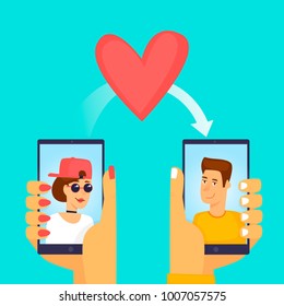 February 14, couple in love. Flat vector illustration in cartoon style.