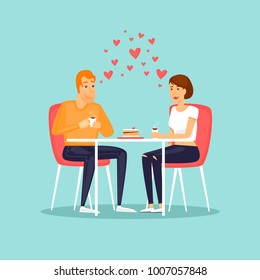 February 14, couple in love. Flat vector illustration in cartoon style.