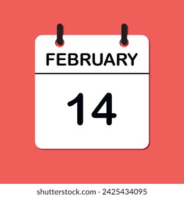 14 de febrero. Icono de Calendario diario para el diseño. Diseño sencillo para folletos de negocios, volantes, medios impresos, publicidad. Fácilmente editable.