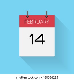 February 14, Daily calendar icon, Date and time, day, month, Holiday, Flat designed Vector Illustration