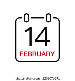 February 14 date on the calendar, vector line stroke icon for user interface. Calendar with date, vector illustration.