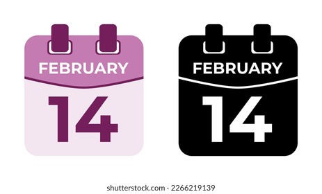 February 14 flat daily spiral calendar icon date vector image in matching color scheme. Suitable and perfect for design material, such as event or reminder. The best editable graphic resources.