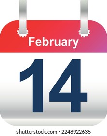 February 14 Flat icon calendar.  Loving day. Vector illustration. Calendar Icon. Vector Illustration. Sunday, Monday, Tuesday,  Wednesday, Thursday,  Friday, Saturday. Holidays in February.
