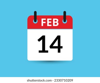 February 14. Flat icon calendar isolated on blue background. Date and month vector illustration