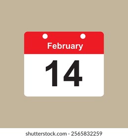 February 14 Flat icon calendar. Loving day. Calendar Icon. Date of valentine's day.  Vector illustration. EPS 10 AI