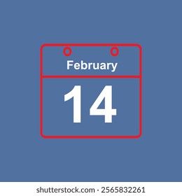 February 14 Flat icon calendar. Loving day. Calendar Icon. Date of valentine's day.  Vector illustration. EPS 10 AI