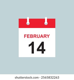 February 14 Flat icon calendar. Loving day. Calendar Icon. Date of valentine's day.  Vector illustration. EPS 10 AI