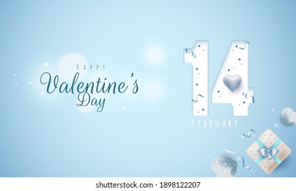 February 14, Happy valentine's day greeting on blue background