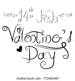 February 14 Happy Valentines Day handwritten calligraphy text for greeting card design vector