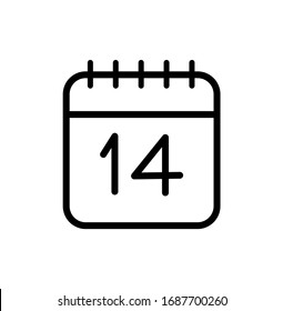 February 14 linear icon. Calendar thin line illustration. Valentine's Day date contour symbol. And confined to the house for 14 days to stop the spread of covid 19 virus.