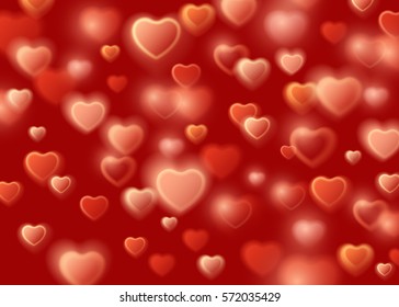 February 14. Love romantic 3D Realistic Red Hearts Background with Happy Valentines Day. Vector Illustration