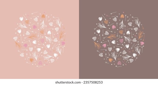 February 14 postcard, love you card, vector, pattern, pink, brown,orange, soft