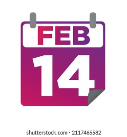 14. Februar. Eintägiger Kalender. Minimalistische flache Illustration in violetter Farbe. eps10