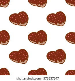 February 14, Valentines Day Breakfast seamless pattern. Heart-shaped Cookie with chocolate