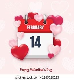 February 14 - Valentine's day design with calendar icon and hearts