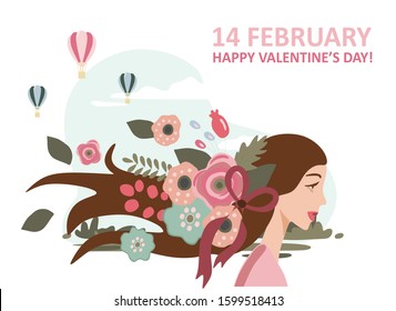 February 14, valentines day, girl with flowers