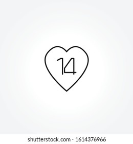 February 14 valentine's day icon on white background