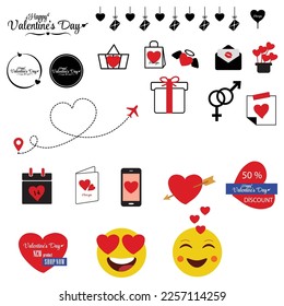 February 14, valentine's day, set vector icon, web design