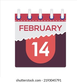 February 14. Vector flat daily calendar icon. Date and time, day, month. Holiday. Season. White Background