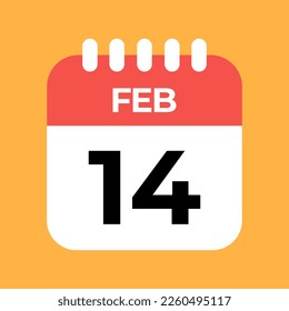 February 14st. Day fourteen. Red Calendar Template with Orange Background.