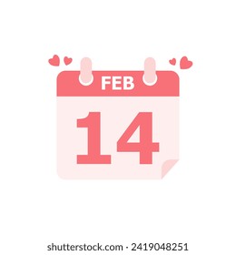 El calendario del 14 de febrero está aislado en un fondo blanco. Diseñado para tarjetas de felicitación, carteles, pegatinas y diseños estacionales. Concepto de San Valentín. Estilo de diseño plano de ilustración de vector