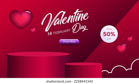 February 14th Celebration Valentine's Day Celebration special sale concept design. Equipped with a podium. full of love. romantic day, social media post. valentines day background.