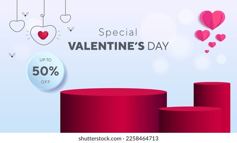 February 14th Celebration Valentine's Day Celebration special sale concept design. Equipped with a podium. full of love. romantic day, social media post. valentines day background.