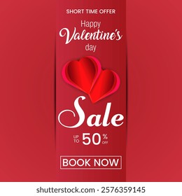 February 14th Valentine’s Day social media post banner with heart shapes and love themes. Ideal for promotions, sales, and discounts on greeting cards, gifts, and romantic items. Happy Valentine’s Day