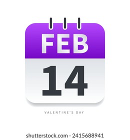 February 14th Valentine's day calendar icon vector