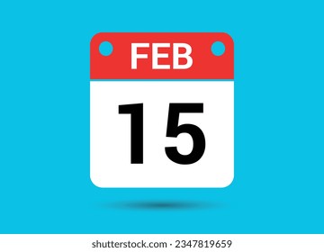 15 de febrero Fecha del calendario Icono plano Día 15 Ilustración vectorial