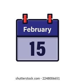 February 15, Calendar icon. Day, month. Meeting appointment time. Event schedule date. Flat vector illustration.