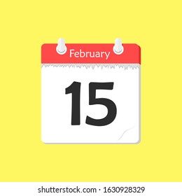 February 15 - Calendar Icon - Vector Illustration on a Yellow Background Design.