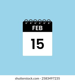 February 15 calendar reminder. 15th February Date Month calendar icon design template.