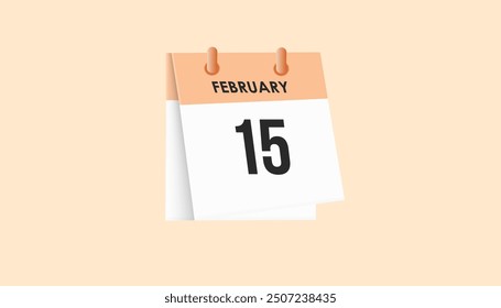 February 15 - calendar and Time planner. Daily Calendar Icon reminder. Vector Illustration.