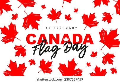 February 15 is Canada Flag Day. Pattern of red maple leaves. Festive greeting card for Canada Day. Elements for the design. Vector illustration on a white background.
