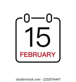 February 15 date on the calendar, vector line stroke icon for user interface. Calendar with date, vector illustration.