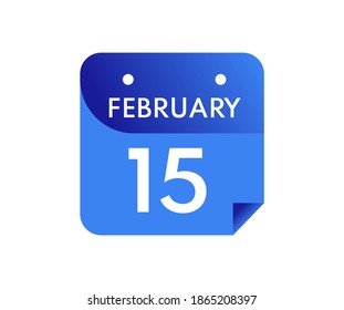 February 15 Date on a Single Day Calendar in Flat Style, 15 February calendar icon