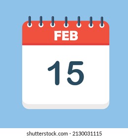 February 15. Round calendar Icon with long shadow in a Flat Design style.  Vector Illustration. Easy to edit, manipulate, resize or colorize.