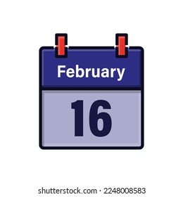 February 16, Calendar icon. Day, month. Meeting appointment time. Event schedule date. Flat vector illustration.