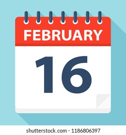 February 16 - Calendar Icon - Vector Illustration